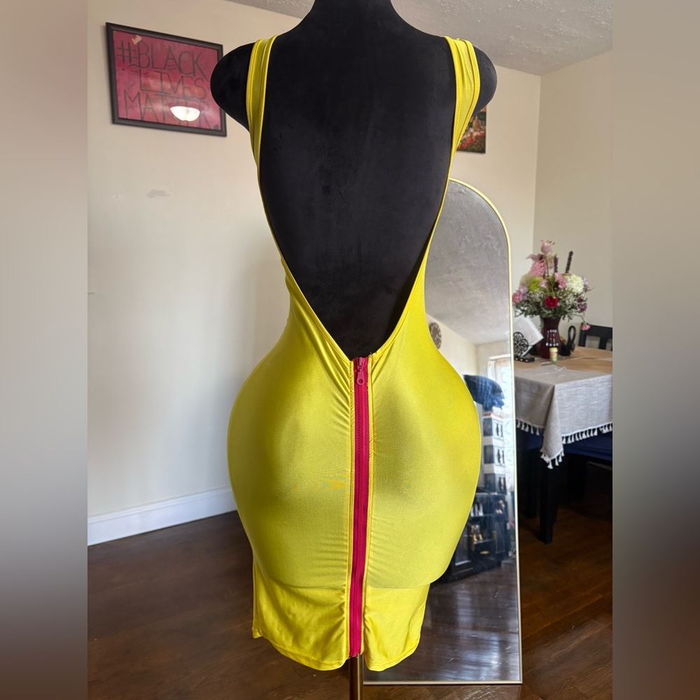 Yellow Backless Bodycon Dress